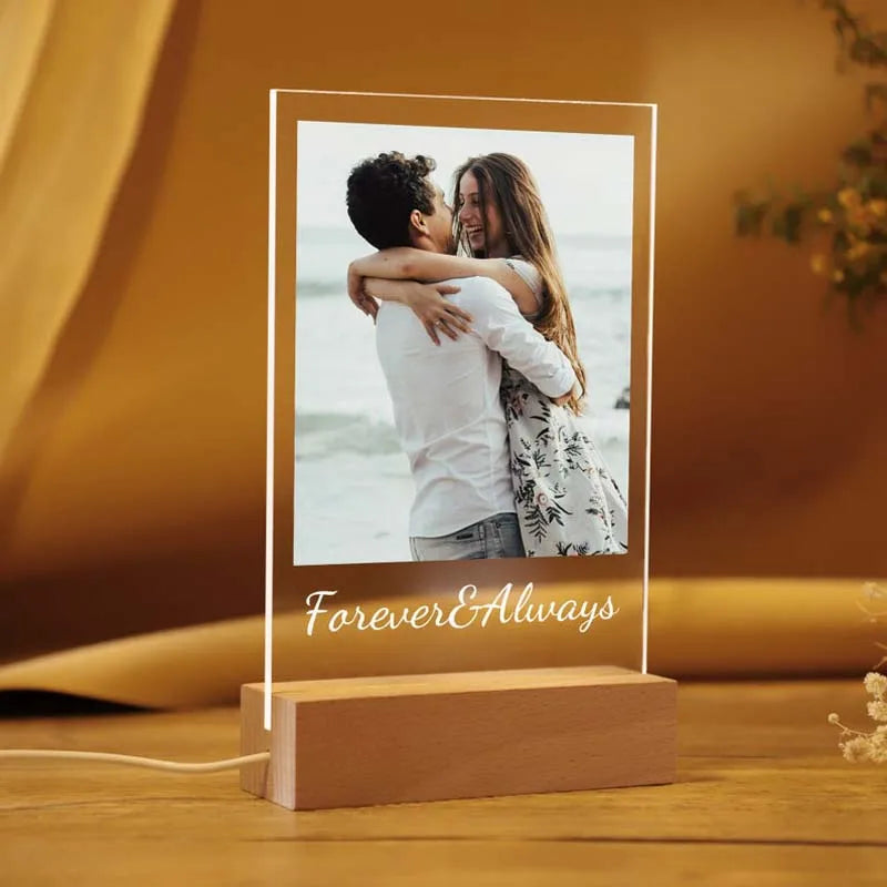 Custom Photo Wedding Acrylic Plaque LED Light Anniversary Gifts With LED Light Newly Engagement Frame Gift Personalized Photo Good Vibrations