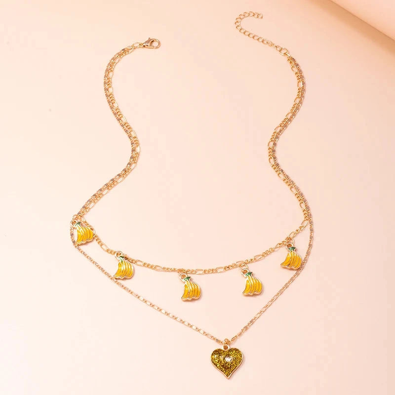 Aihua Boho Gold Color Red Heart Cherry Necklace Romantic Sweet Simple Clavicle Necklaces for Women Collar Fashion Jewelry Gifts Good Vibrations