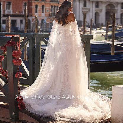 Luxury Mermaid Wedding Dress with Cape Customized Sweetheart Sleeveless See Through Applique Sweep Train Corset Bridal Gown Good Vibrations