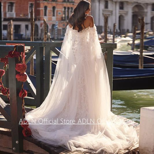 Luxury Mermaid Wedding Dress with Cape Customized Sweetheart Sleeveless See Through Applique Sweep Train Corset Bridal Gown Good Vibrations
