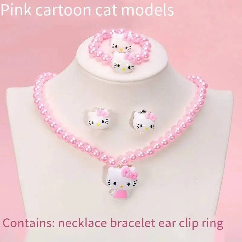 4pcs/set Cartoon Kawaii Necklace Hairclips Ring Set Toy Kids Hairpins Girl Heart Accessories Birthday Gifts Good Vibrations