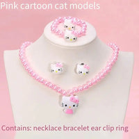 4pcs/set Cartoon Kawaii Necklace Hairclips Ring Set Toy Kids Hairpins Girl Heart Accessories Birthday Gifts Good Vibrations