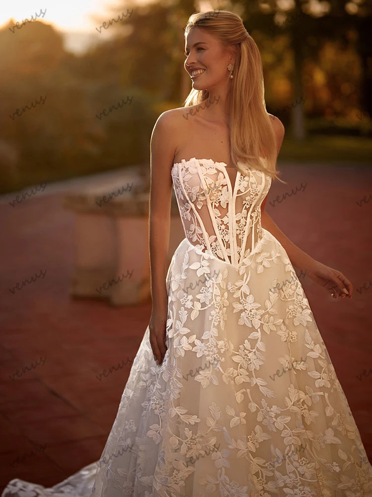 Gorgeous Wedding Dresses Glamorous Bridal Gowns Lace Appliques Strapless Backless Robes Pretty Vestidos De Novia Customized 2025