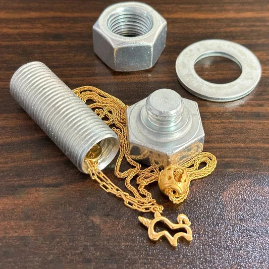 Metal screw bolt stash safe with hidden compartment for valuables.