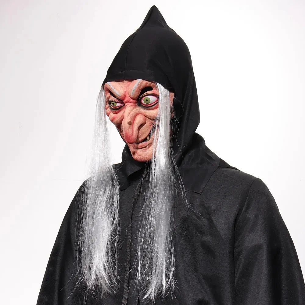 Halloween Witch Mask Cosplay Scary Ghost Face Sorceress Old Nana Grandma Latex Helmet Dress Up Party Costume Props Good Vibrations