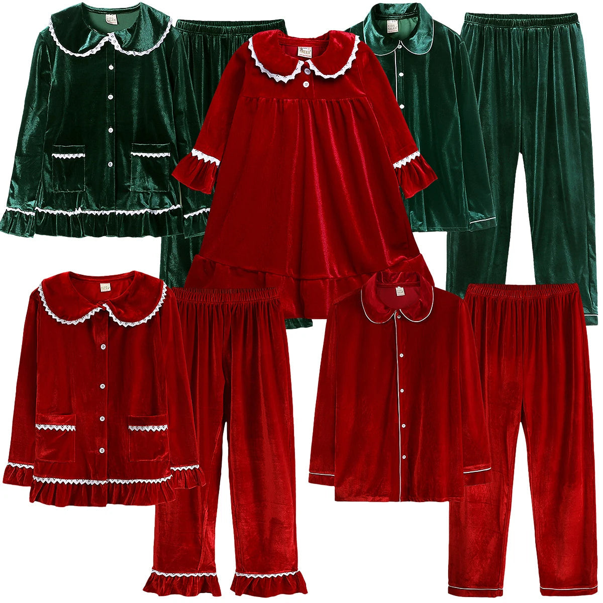 Christmas Pyjamas Kids Boys Girls Velvet Pajamas Infant Xmas Pjs Toddler New Year Party Gift Pijamas Green Red Nightwear Good Vibrations