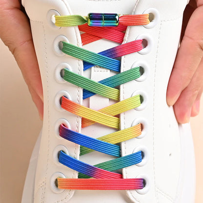 1Pair No Tie Shoe Laces Colorful Buckle Shoelaces Pearl Light Colorful Fashion Without Ties Elastic Laces Sneaker Kids Adult Good Vibrations