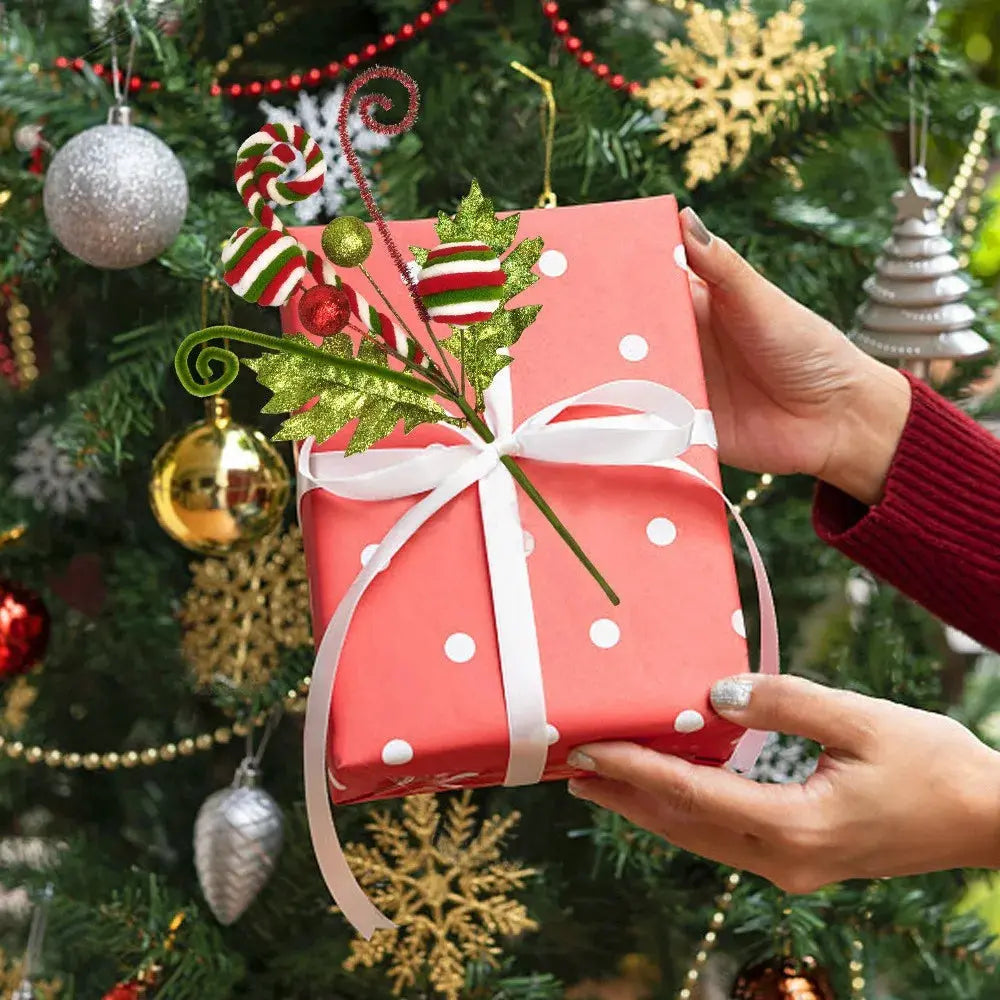 Christmas Tree Decoration Ornament with Gold Scallion Sparkling Pink Green Candy Twirling Christmas Decorations Good Vibrations