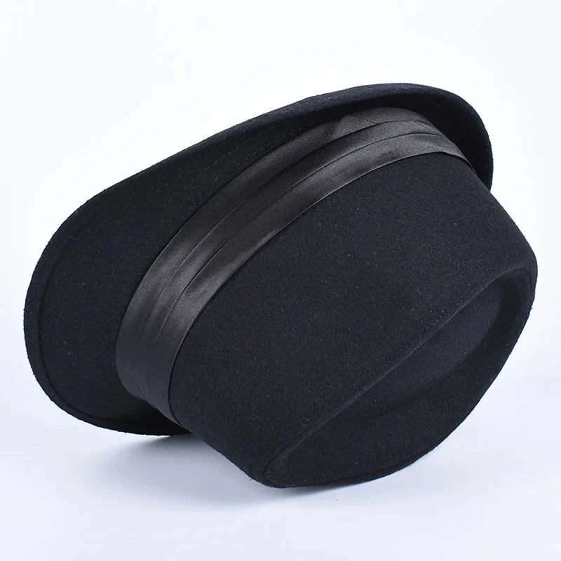 Classic Fedora Men's Hats 2025 Casual Short Sleeve Trilby Top Hat French England Elegant Ribbon Jazz Cap Fedoras Black Felt Hat Good Vibrations