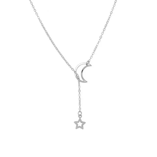New Simple Moon Star Pendant Choker Necklace Simple Gold Color Alloy Charm Chain Collares Necklace For Women Party Jewelry Good Vibrations