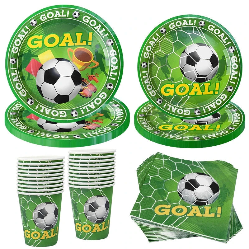 Soccer Party Disposable Tableware Paper Plates Cups Napkins Tablecloth Kids Boys Football Birthday Party Decoration Supplies Good Vibrations
