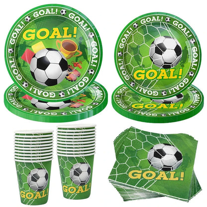 Soccer Party Disposable Tableware Paper Plates Cups Napkins Tablecloth Kids Boys Football Birthday Party Decoration Supplies Good Vibrations