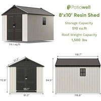 Customizable 8 X 10 FT Resin Outdoor Storage Shed With Floor, Plastic Shed With Window And Lockable Door For Garden, Backyard, T Good Vibrations