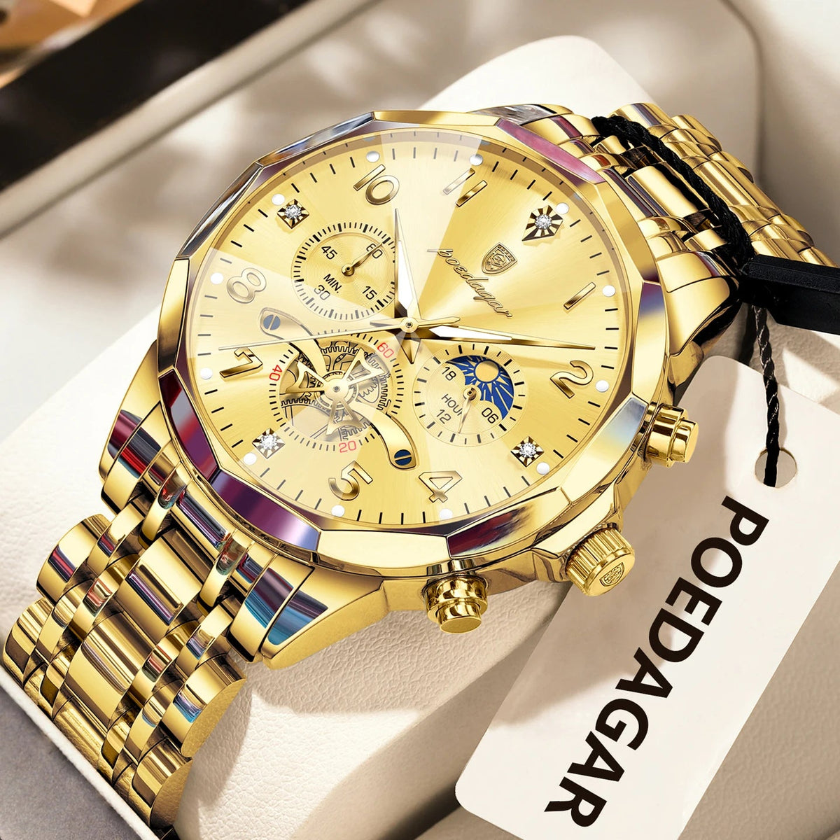 POEDAGAR Luxury High Quality Man Wristwatch Chronograph Stainless Steel Quartz Men's Watches Waterproof Luminous Men Clock Reloj Good Vibrations
