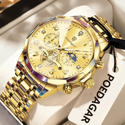 POEDAGAR Luxury High Quality Man Wristwatch Chronograph Stainless Steel Quartz Men's Watches Waterproof Luminous Men Clock Reloj Good Vibrations