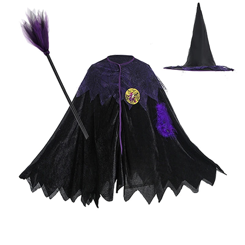 Halloween Costume for Girls Witch Vampire Carnival Party Dress Up Trappings Kids Cosplay Clothes Purple Bat Suit Holiday Gifts Good Vibrations