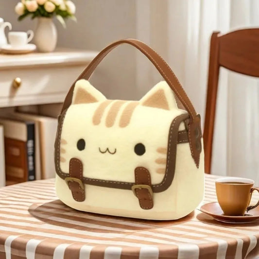 Cute Plush Cat Handbag Cute Stuffed Animal Handmade Backpack Large Capacity Shoulder Bag Good Vibrations