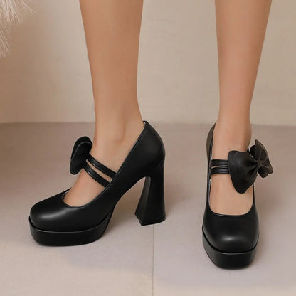 High Heels Women Spring Summer Elegant Fashion Bowknot Square Toe Party Dress Wedding Bride Platform Shoes Big Size 45 30-50 Good Vibrations