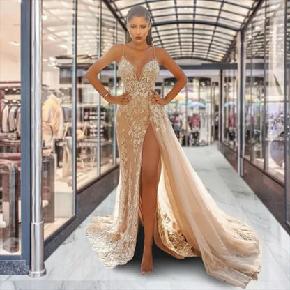 Wedding Party Dress Female Evening Elegant Sexy Deep V Neck Strap Sleeveless Sequined Long Maxi Dresses for Women 2024 Good Vibrations