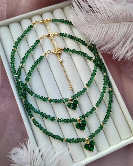 Big CCB Ball Beaded Chain With Heart Beads Pendant Necklace for Women Trendy Ladies Beades Collar on Neck Accessories Gift