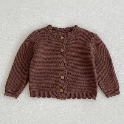 Toddler Baby Girls Knitted Cardigan Clothes for Spring Autumn Solid O-Neck Kids Knitwear Sweater Coat Good Vibrations