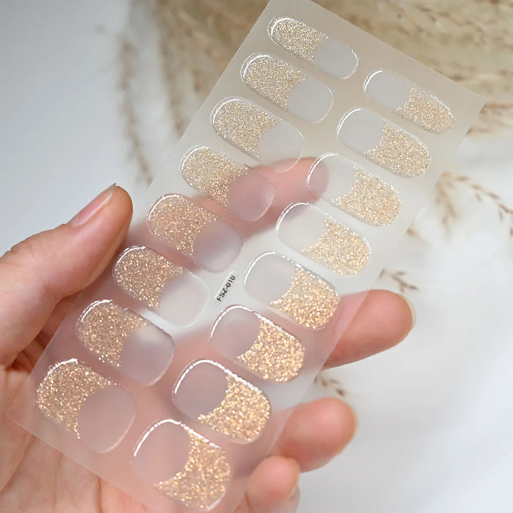 UV Semi-Cured Gel Nail Wraps Stickers Strips French Long Lasting Full Cover LED Gel Semi Cured Nail Sliders For Nail Extension & Good Vibrations