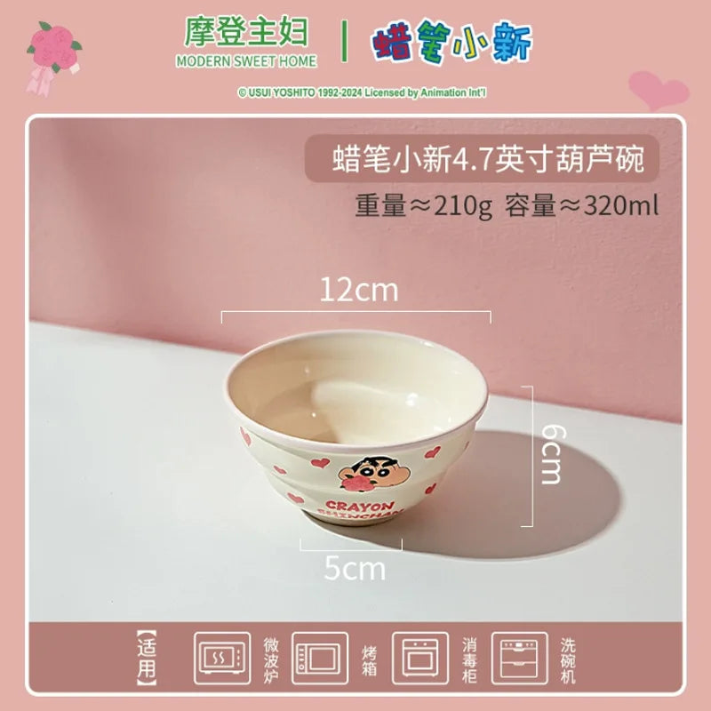 Cartoon Crayon Shin Chan Ceramic Tableware Set Cute Home Dining Bowl Pink Cute Girl Heart Round Bowl Water Cup Plate Gift Good Vibrations