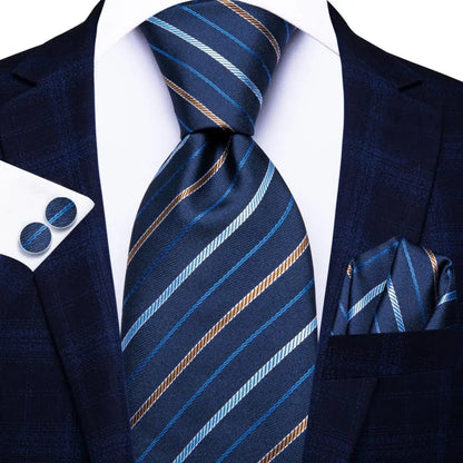 Hi-Tie Blue Business Solid 100% Silk Men's Tie NeckTie 8.5cm Ties for Men Formal Luxury Wedding High Quality Gravata Good Vibrations