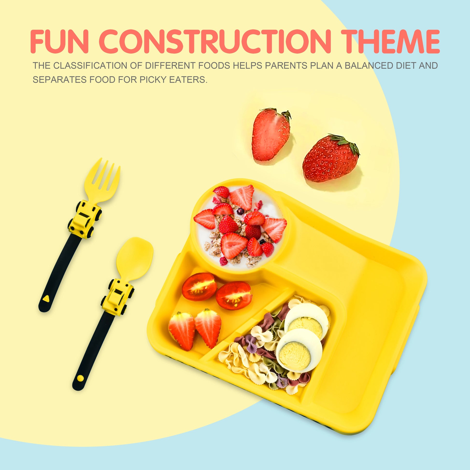 Children's Feeding Dish Set of Dishes for Baby Stuff Suction Cup Plate Aesthetic Tableware for Kids Plates Utensils Dinner Kit Good Vibrations