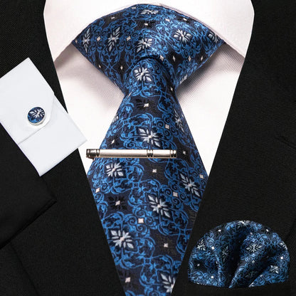 8cm Silk Mens Ties Green Black Ties plaid stripe NeckTie Pocket Square Cufflinks Tie clips Set Men's Wedding business Party Tie Good Vibrations