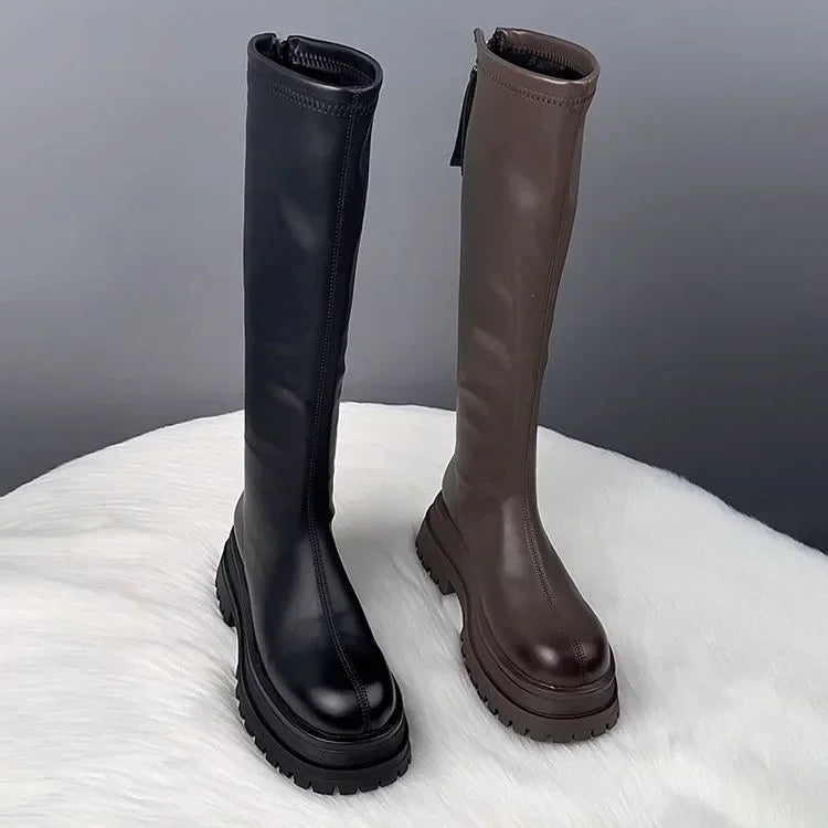 Black boots for women 2025 new autumn and winter season children's Korean version height increasing British style thick soled Good Vibrations
