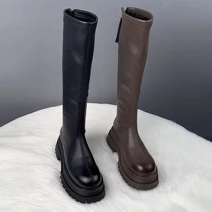 Black boots for women 2025 new autumn and winter season children's Korean version height increasing British style thick soled Good Vibrations