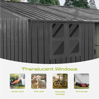 12 x 10 FT Outdoor Storage Shed, Metal Garden Tool Shed with Slooping Roof, Lockable Doors, All-Weather Bike Shed Easy to Assemb Good Vibrations