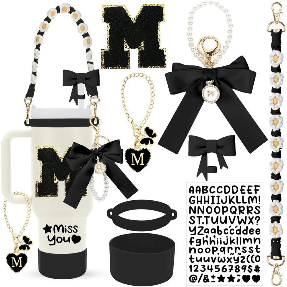 8Pcs Cup Accessories Including Straw Topper,Silicone Prorective Boot,Cup Charm,Stickers and Handle Strap for 40oz Tumbler Cup Good Vibrations