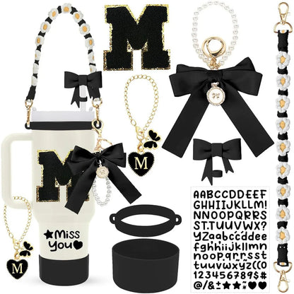 8Pcs Cup Accessories Including Straw Topper,Silicone Prorective Boot,Cup Charm,Stickers and Handle Strap for 40oz Tumbler Cup Good Vibrations