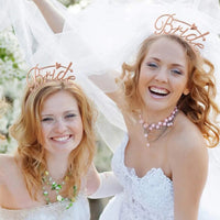 Bachelorette Party Bride To Be  Accessory Set - Team Bride Headband Rose Gold Sash Badge & Veil Bridal Shower Celebration Kit Good Vibrations