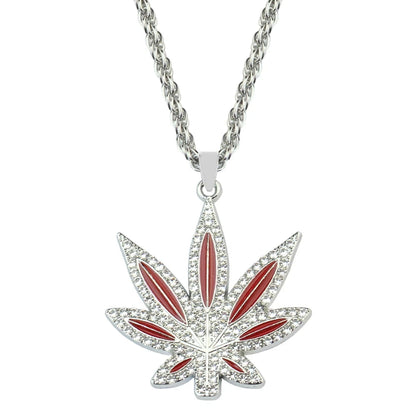 Rhinestone Weed Pendant Necklace Maple Leaf Necklaces Gold Color Chains for Women men Male Steampunk Jewelry Good Vibrations Adult Super Store