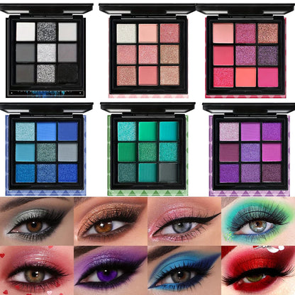 9-Grid Eye Shadow Palette Make-up for Women Glitter Pearlescent Matte Eyeshadow Cosmetics Shimmer Long Lasting Makeup Products Good Vibrations