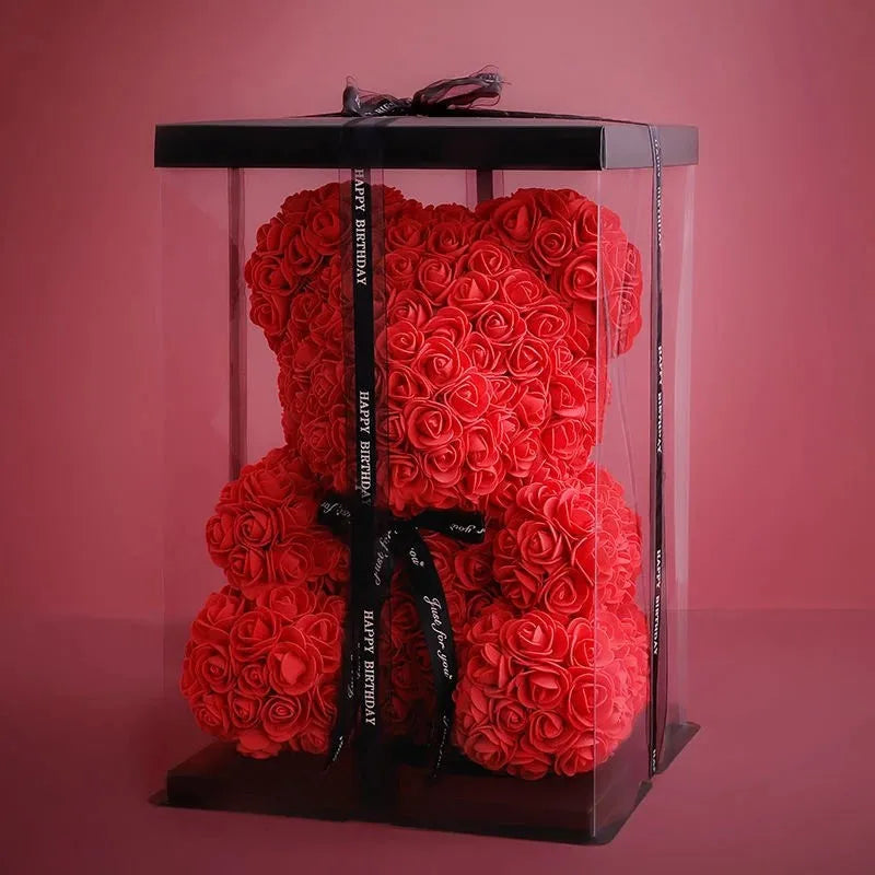 Rose Bear NEW Valentines Day Gifts 25cm Flower Bears Artificial Floral Decorations Mother' DAY Gift For Girlfriend Festival And Good Vibrations
