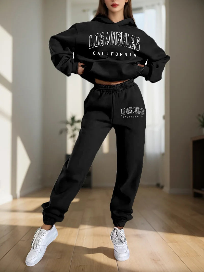 Women's Hoodies Two Pieces Sets Fashion Letter Print Pullover Sweatpants 2Pieces Set Sweatshirts Trousers Suit For Women Hooded Good Vibrations