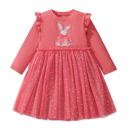 Little maven Kids Clothes Children's Clothing 2025 Autumn Cotton Baby Girls Cartoon Ballet Dancer Long Sleeves Dresses 2-7 year Good Vibrations