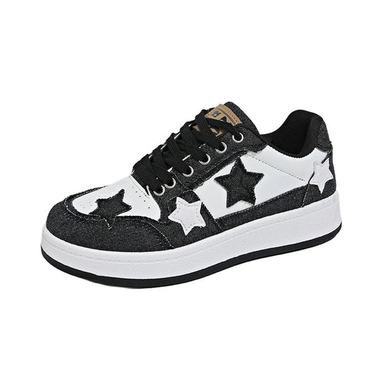 Women's Fashion Sneakers Spring New Denim Spliced Front Lace-Up Platform Non-Slip Wear-Resistant Flat Single Shoes Good Vibrations