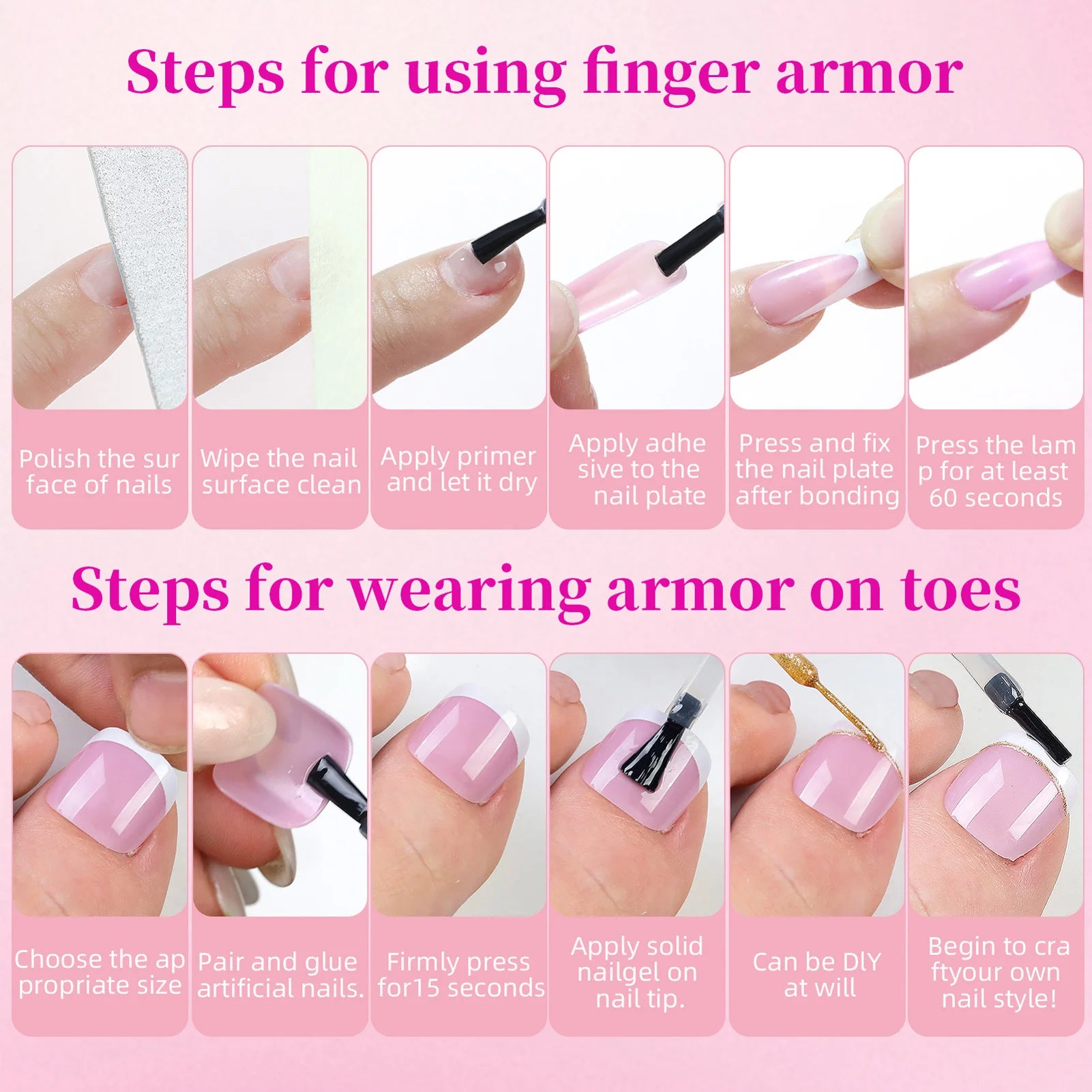 288PCS Nude Pink Fake Nails Colorful French Tips Full Cover Press On Nails for Hands & Feet DIY Manicure False Nails Art Good Vibrations