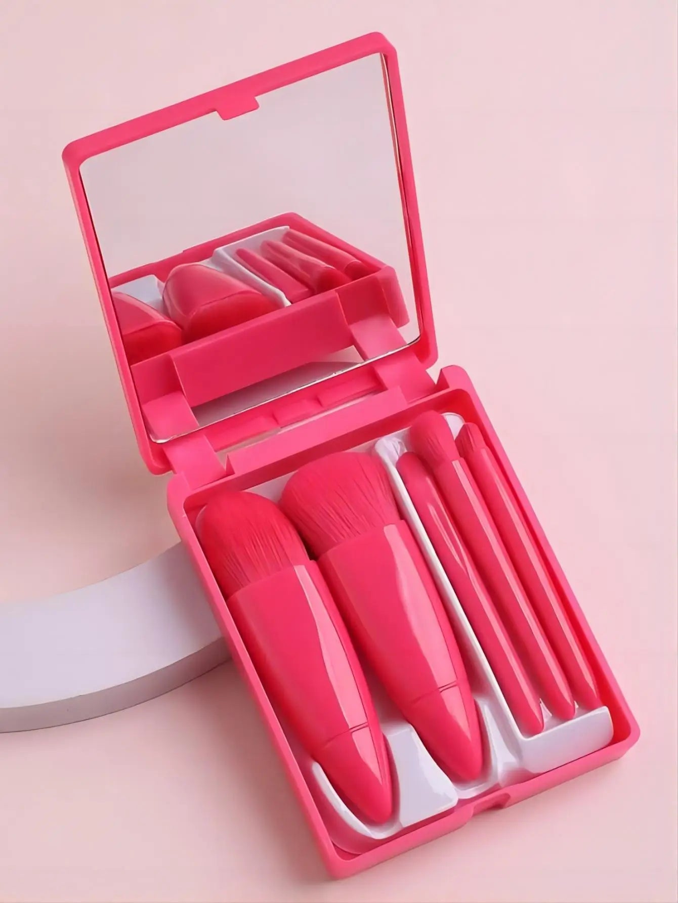 5pcs Travel Size Makeup Brushes Set Mini Makeup Brushes, Small Complete Function Cosmetic Brushes Kit With Case And Mirror Perfe Good Vibrations
