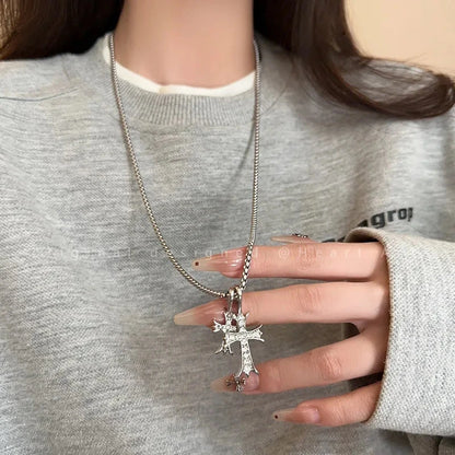 European Cuban Cross Necklace, Hip-Hop Luxury Niche Design, Women’s Long Sweater Chain, Daily/Street Versatile, Perfect Gift Good Vibrations