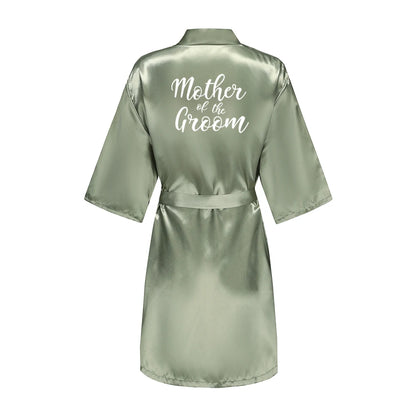 Grass Green Women's White Letter Bride Bridesmaid Short Satin Robes for Wedding Party Getting Ready Good Vibrations