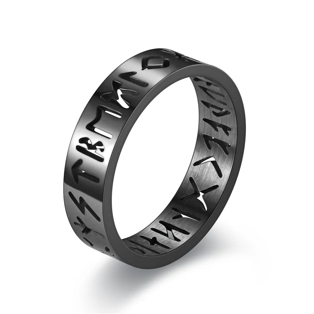 2023 New Stainless Steel Hollow Out Ring for Men Women Fashion Hollow Rune Design Finger Anillo Antiestres Anxiety Rings Good Vibrations