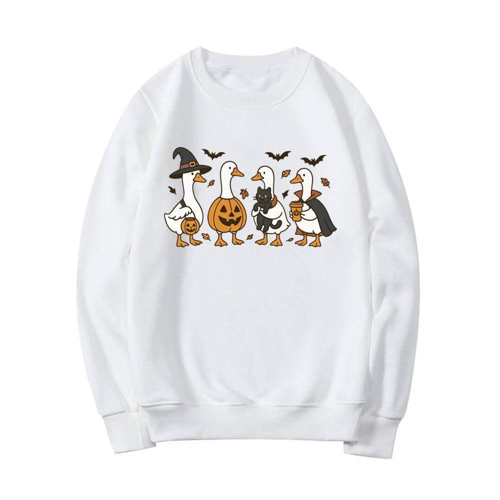 Halloween Goose Sweatshirt Funny Halloween Shirt Long Sleeve Crewneck Women Sweatshirt Spooky Goose Hoodies Fall Streetwear Tops Good Vibrations