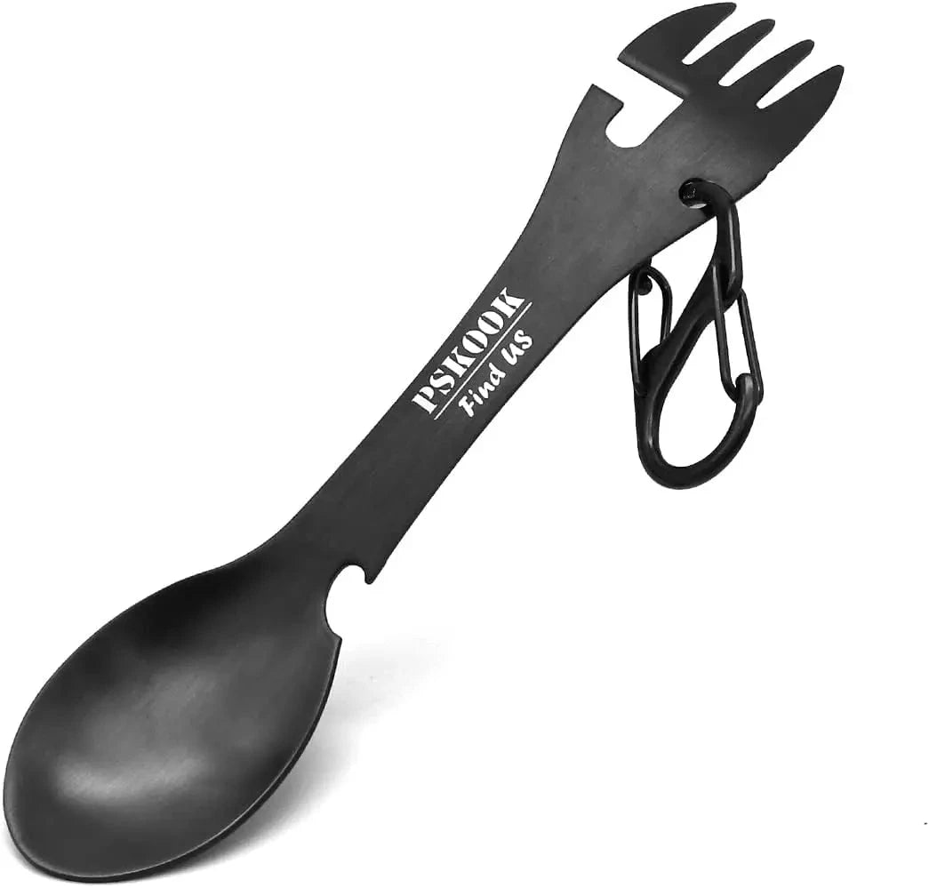 5-in-1 Utility Tactical Spork, Stainless Steel Spoon & Bottle Opener, Fork & Knife, Can Opener Combo Camping Utensil for Hiking Good Vibrations