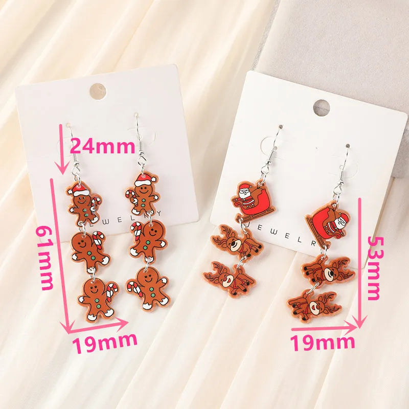 1Pair Christmas Woman Drop Earrings Acrylic Santa Claus Elk Gingerbread Man For Girl Birthday Festival Gift Good Vibrations